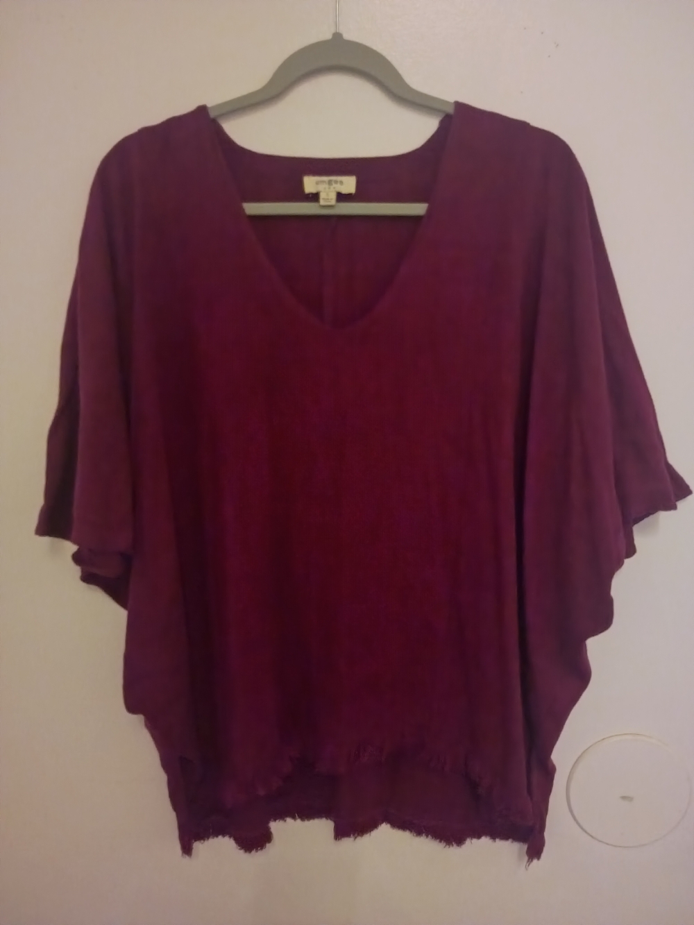 Umgee Women's Burgundy V-Neck Flowing Dolman Tunic‎ Linen Blend Sz S